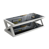 Glass Rectangular Trestle Base Shelf Coffee Table Image - 10