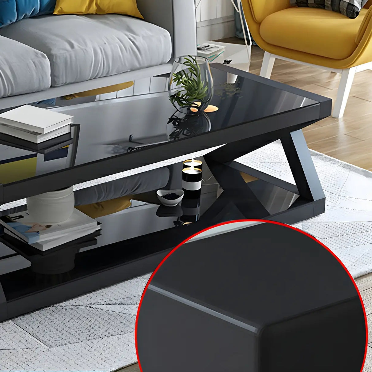 Glass Rectangular Trestle Base Shelf Coffee Table Image - 13