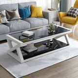 Glass Rectangular Trestle Base Shelf Coffee Table Image - 15
