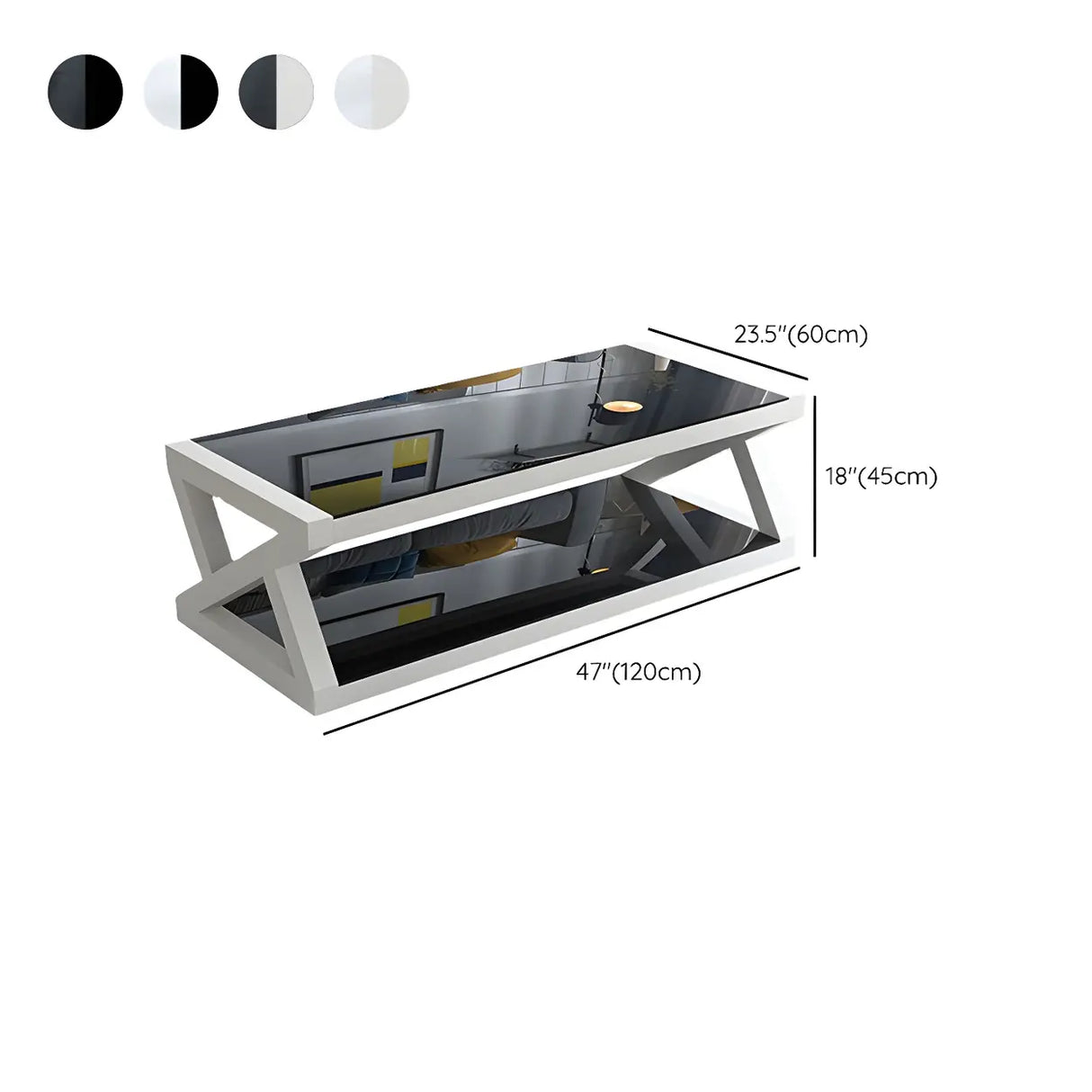Glass Rectangular Trestle Base Shelf Coffee Table Image - 20