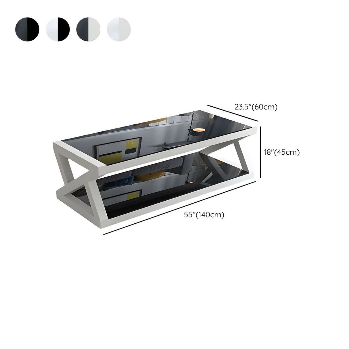 Glass Rectangular Trestle Base Shelf Coffee Table Image - 21