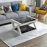 Glass Rectangular Trestle Base Shelf Coffee Table Image - 2