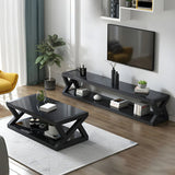 Glass Rectangular Trestle Base Shelf Coffee Table Image - 6