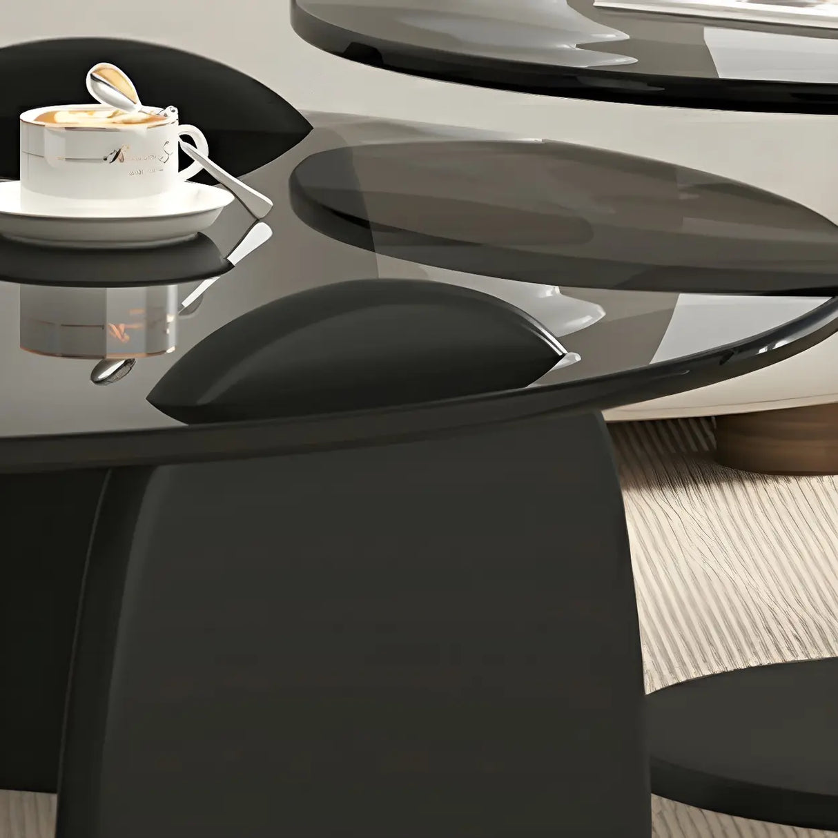 Glass Round Shape Coffee Table with Three Wooden Legs Image - 11
