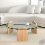 Glass Round Shape Coffee Table with Three Wooden Legs Image - 14