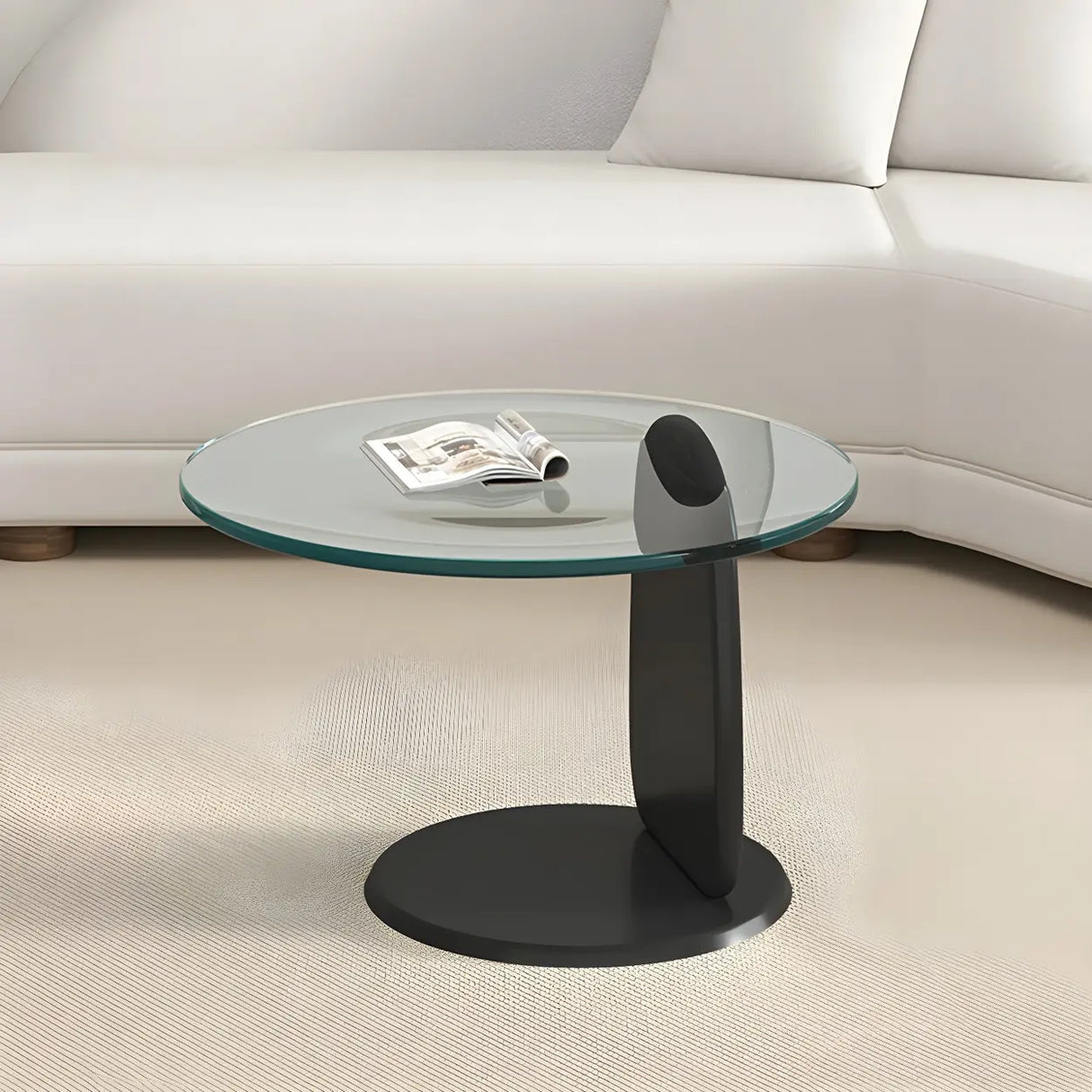Glass Round Shape Coffee Table with Three Wooden Legs Image - 21