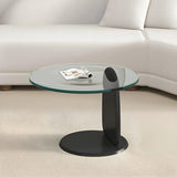 Glass Round Shape Coffee Table with Three Wooden Legs Image - 21
