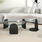 Glass Round Shape Coffee Table with Three Wooden Legs Image - 22