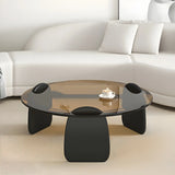 Glass Round Shape Coffee Table with Three Wooden Legs Image - 23