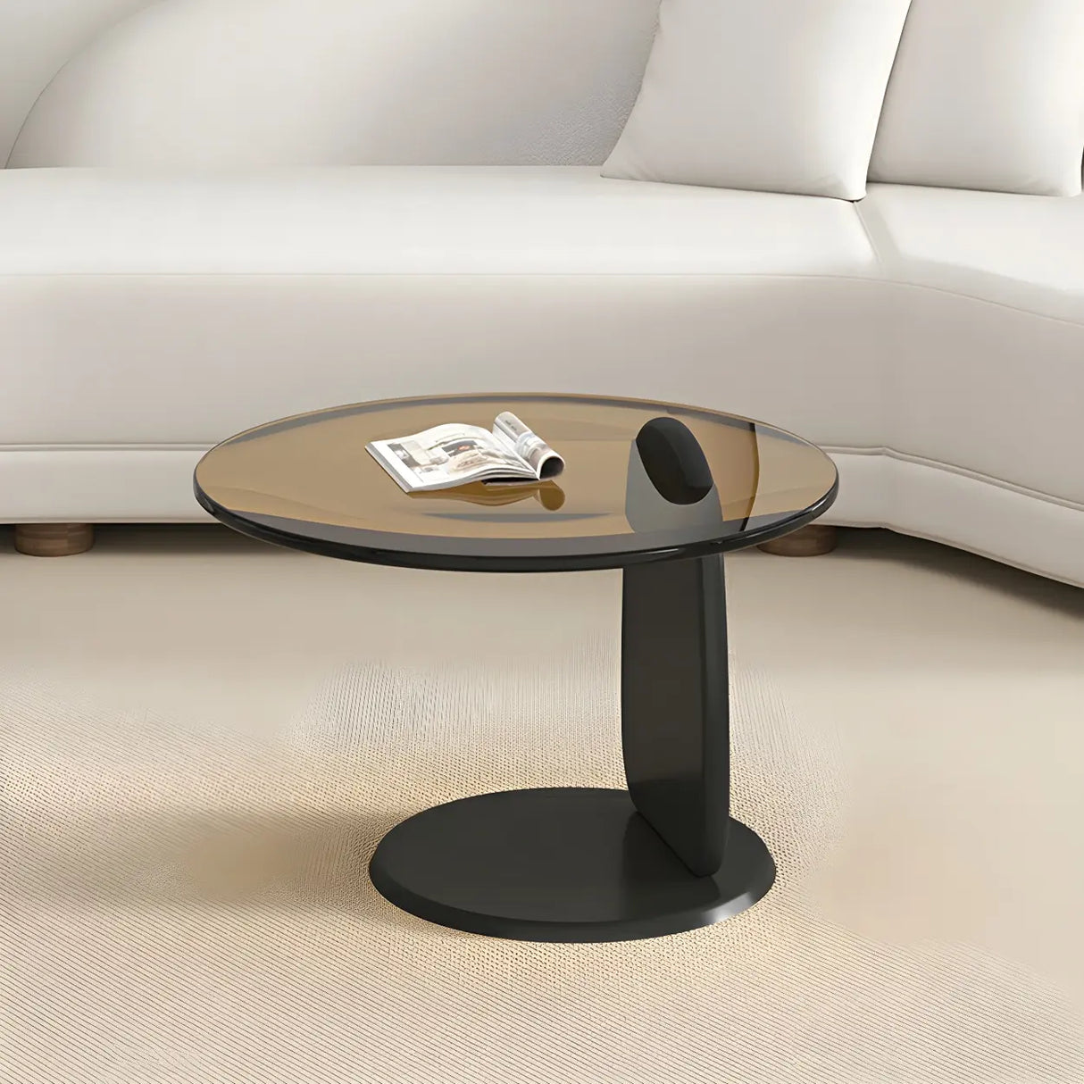 Glass Round Shape Coffee Table with Three Wooden Legs Image - 24
