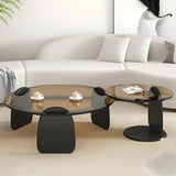 Glass Round Shape Coffee Table with Three Wooden Legs Image - 25