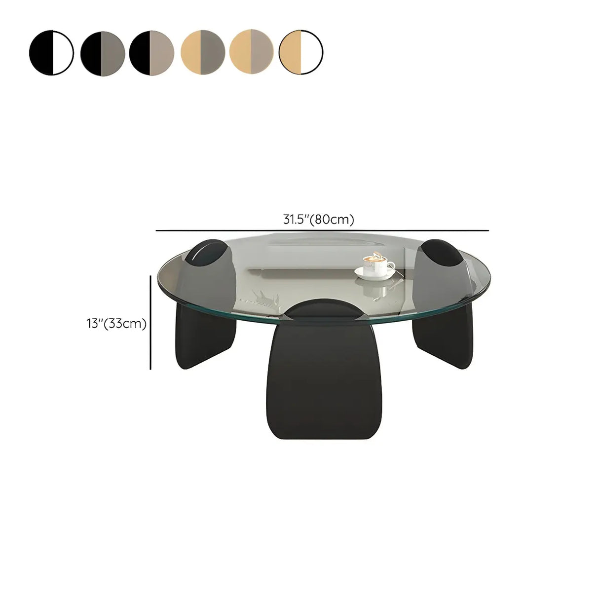 Glass Round Shape Coffee Table with Three Wooden Legs 