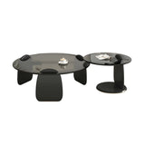 Glass Round Shape Coffee Table with Three Wooden Legs Image - 8