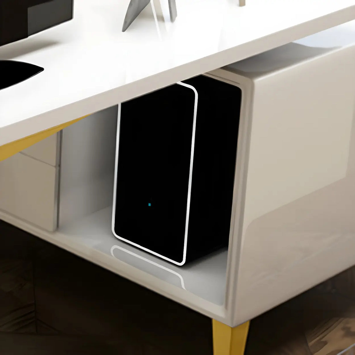 Glass Stainless Steel Base Exterior Shelf Office Desk Image - 4