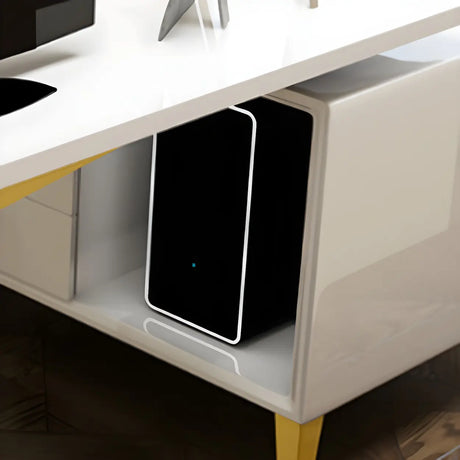 Glass Stainless Steel Base Exterior Shelf Office Desk Image - 4