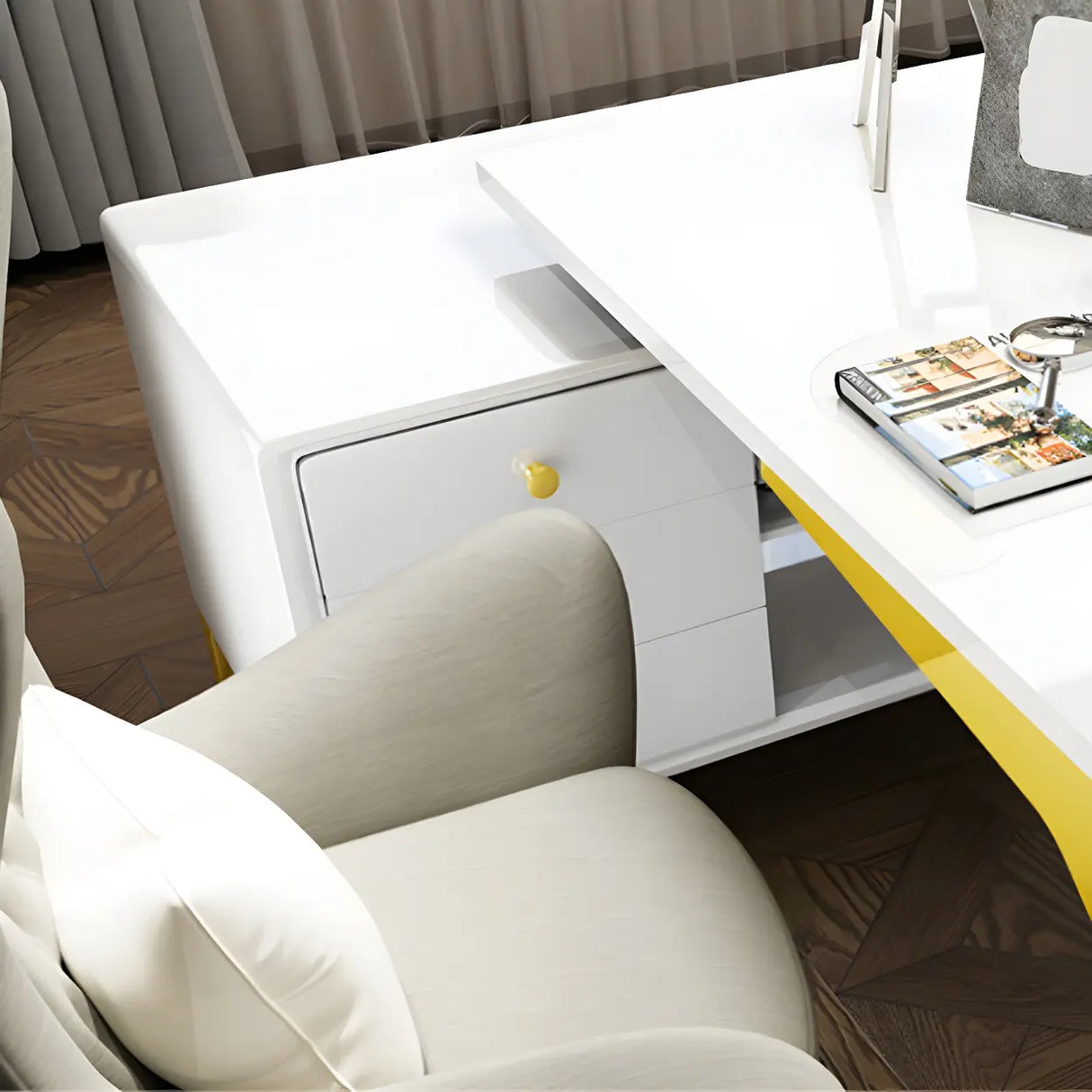 Glass Stainless Steel Base Exterior Shelf Office Desk Image - 5