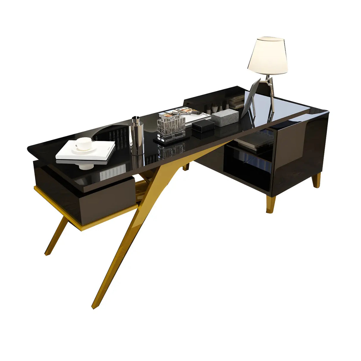 Glass Stainless Steel Base Exterior Shelf Office Desk Image - 6