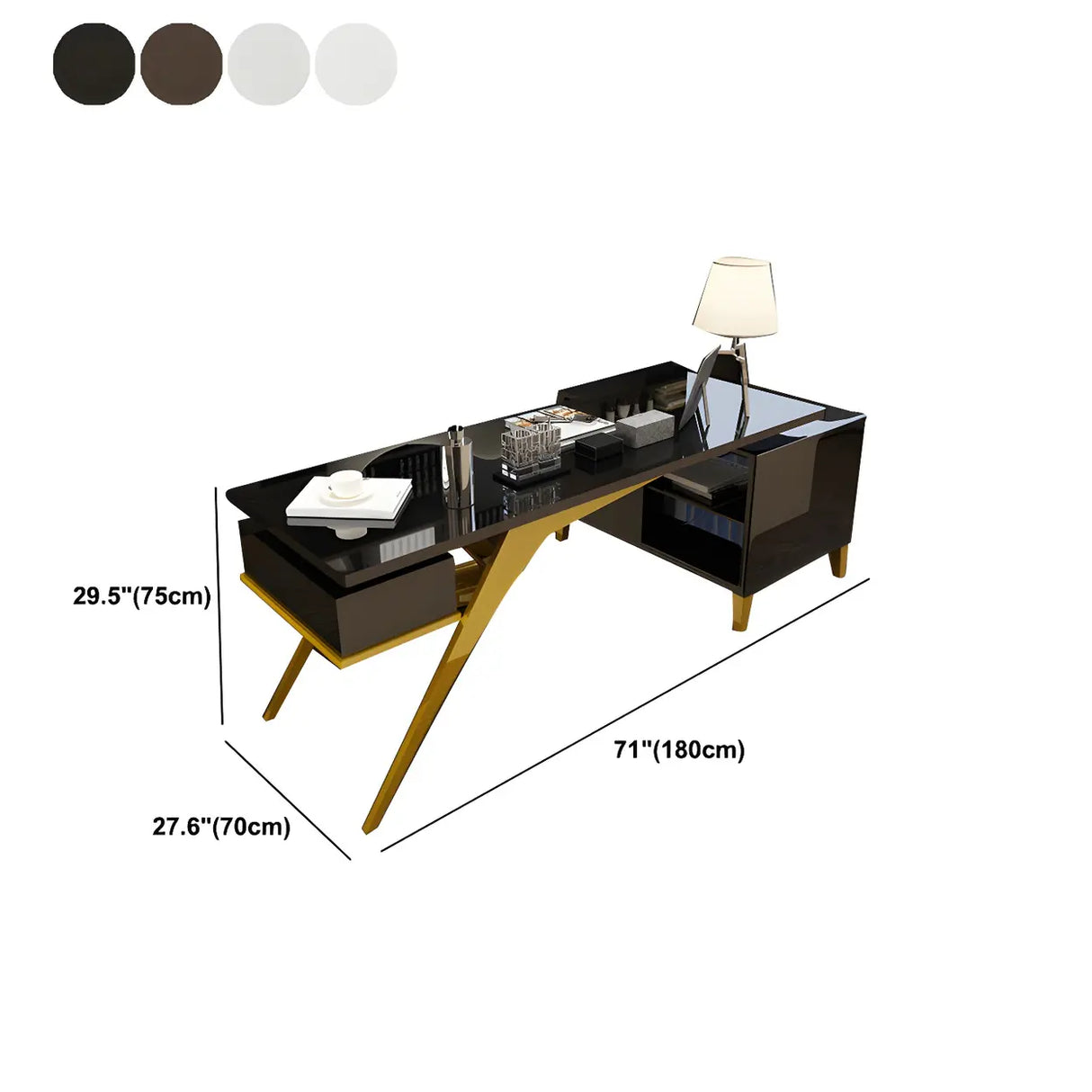 Glass Stainless Steel Base Exterior Shelf Office Desk Image - 11