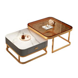 Glass Stone Square Iron Frame Nesting Coffee Tables Image - 10