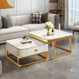 Glass Stone Square Iron Frame Nesting Coffee Tables Image - 16