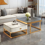 Glass Stone Square Iron Frame Nesting Coffee Tables Image - 17