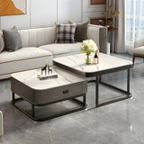 Glass Stone Square Iron Frame Nesting Coffee Tables Image - 19