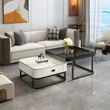 Glass Stone Square Iron Frame Nesting Coffee Tables Image - 1