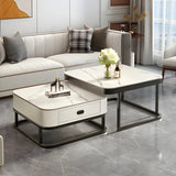 Glass Stone Square Iron Frame Nesting Coffee Tables Image - 21