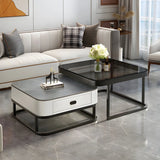 Glass Stone Square Iron Frame Nesting Coffee Tables Image - 9