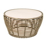 Glass Top Gold Wicker Rattan Outdoor Coffee Table Image - 7