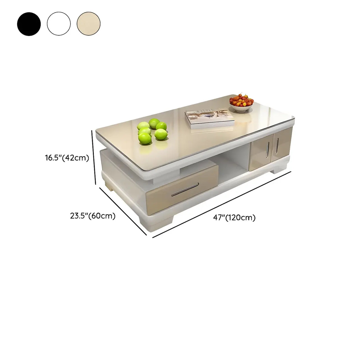 Glass Top Rectangular Wood Base Storage Coffee Table Image - 11
