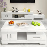 Glass Top Rectangular Wood Base Storage Coffee Table Image - 1