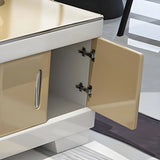 Glass Top Rectangular Wood Base Storage Coffee Table Image - 8