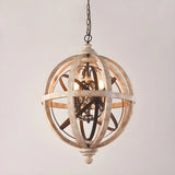 Globe Wood Metal Candle Large Chain Foyer Chandelier Image - 3