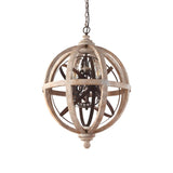Globe Wood Metal Candle Large Chain Foyer Chandelier Image - 4