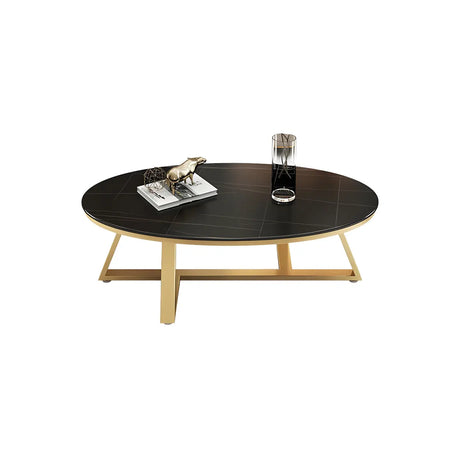Gloss Finish Marble Oval Coffee Table with Cross Legs Image - 11