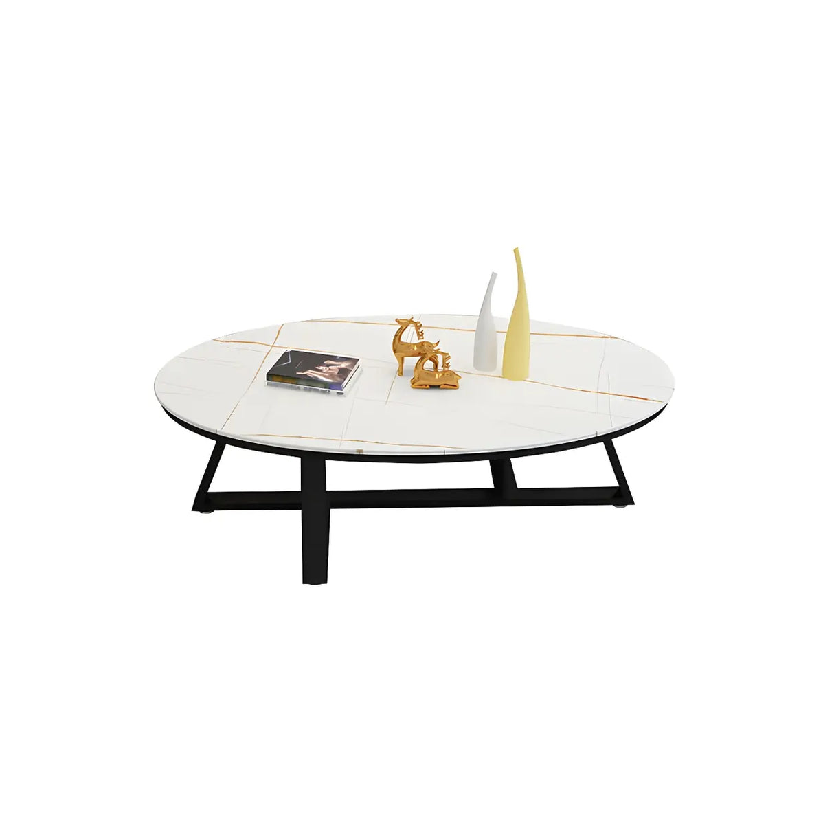 Gloss Finish Marble Oval Coffee Table with Cross Legs Image - 16