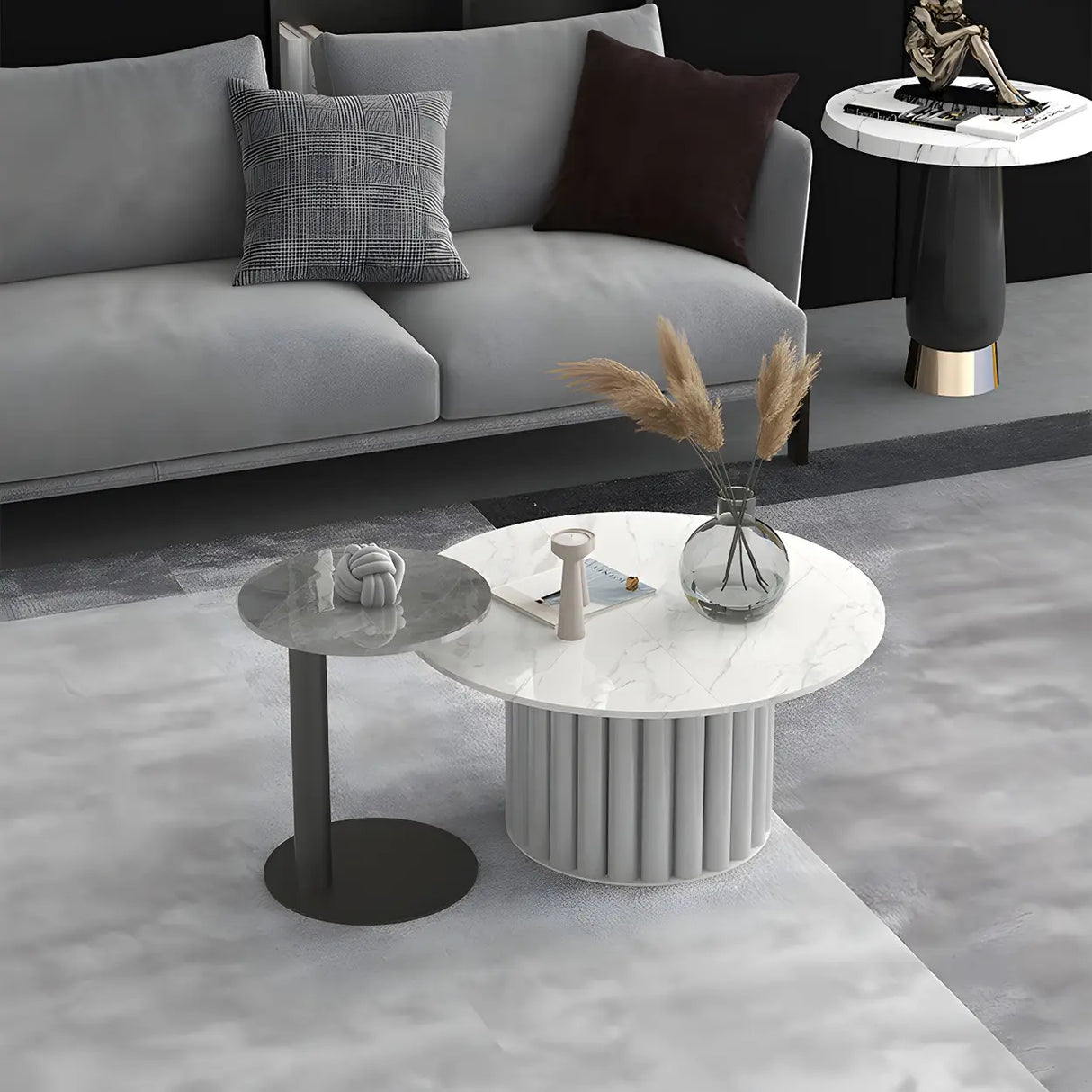 Gloss Finish Round Scratch Resistant Stone Coffee Table Image - 4