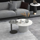 Gloss Finish Round Scratch Resistant Stone Coffee Table Image - 4