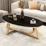 Gloss Finish Marble Oval Coffee Table with Cross Legs Image - 1