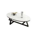 Gloss Finish Marble Oval Coffee Table with Cross Legs Image - 10