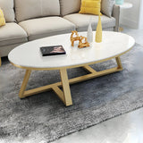 Gloss Finish Marble Oval Coffee Table with Cross Legs Image - 12