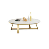 Gloss Finish Marble Oval Coffee Table with Cross Legs Image - 13