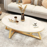 Gloss Finish Marble Oval Coffee Table with Cross Legs Image - 14