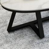 Gloss Finish Marble Oval Coffee Table with Cross Legs Image - 15