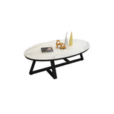 Gloss Finish Marble Oval Coffee Table with Cross Legs Image - 18