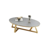 Gloss Finish Marble Oval Coffee Table with Cross Legs Image - 19