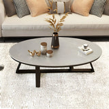 Gloss Finish Marble Oval Coffee Table with Cross Legs Image - 2