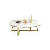 Gloss Finish Marble Oval Coffee Table with Cross Legs Image - 20