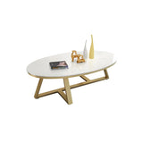 Gloss Finish Marble Oval Coffee Table with Cross Legs Image - 21